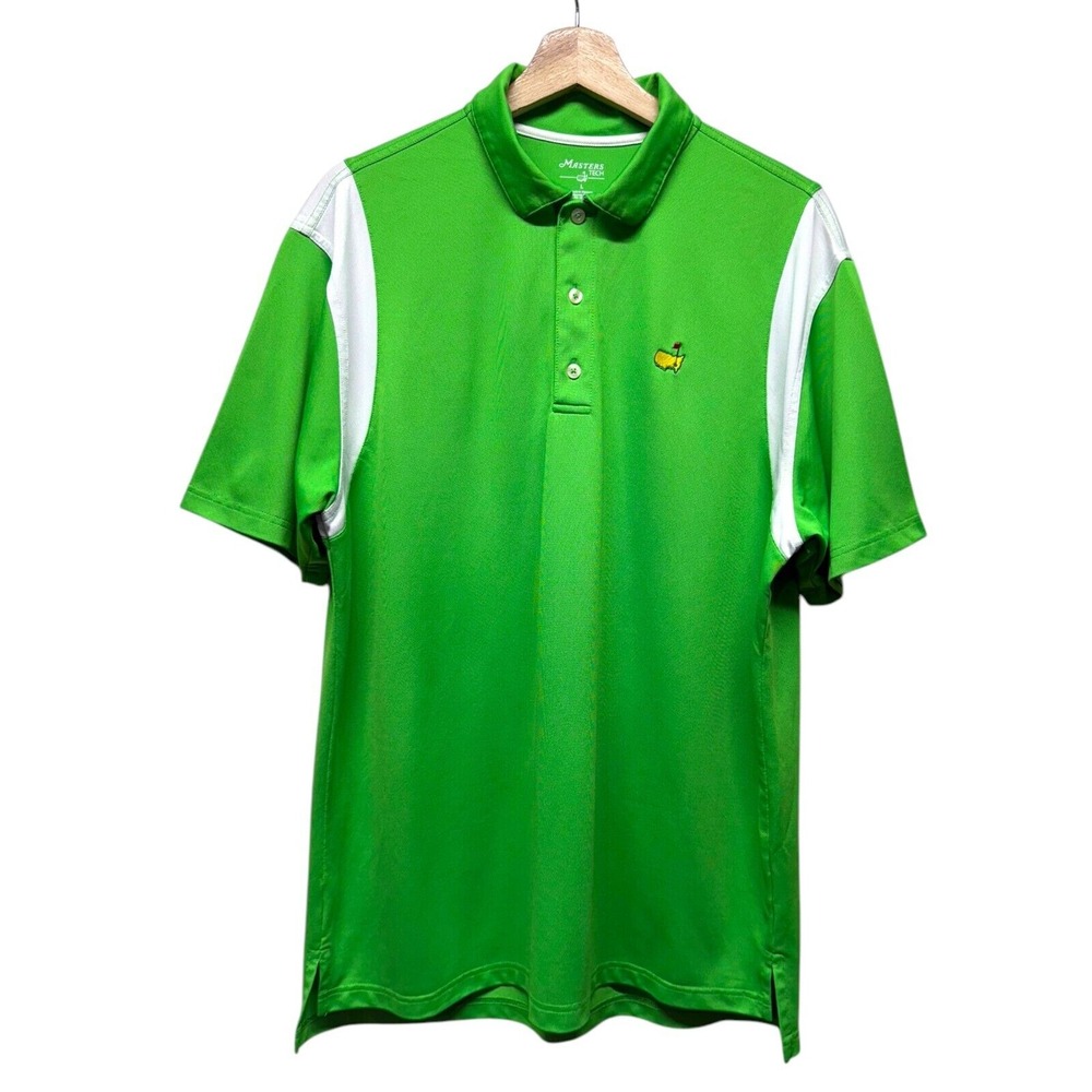 Masters Tech Augusta National Golf Logo Green White Polo Mens Size L Embroidered